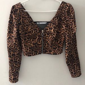 Zara Animal Print Long Sleeve Crop Top NWOT